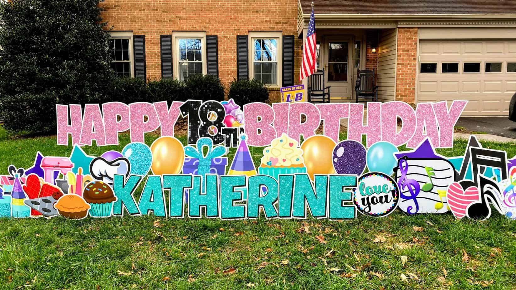 happy birthday yard sign for katherine in bowie, md